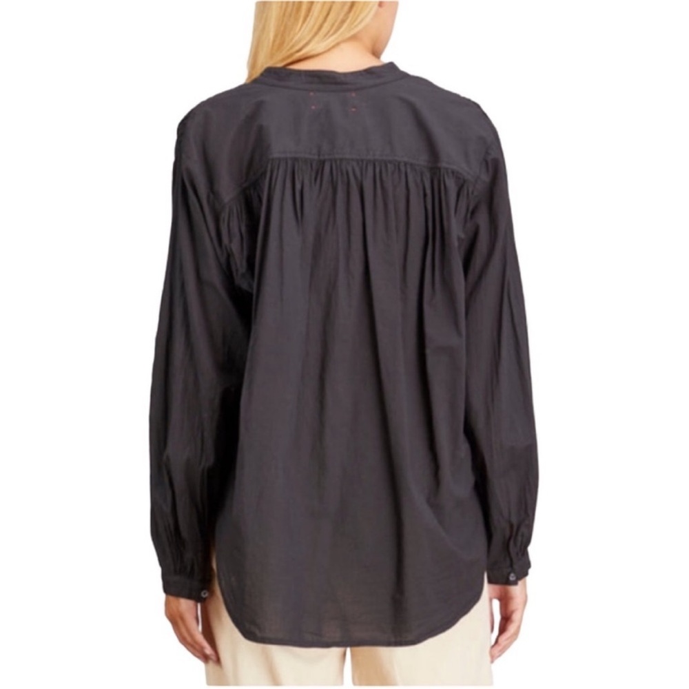 Xirena Ameli Tie Neck Keyhole cotton black gathered lightweight black top small - Picture 2 of 7